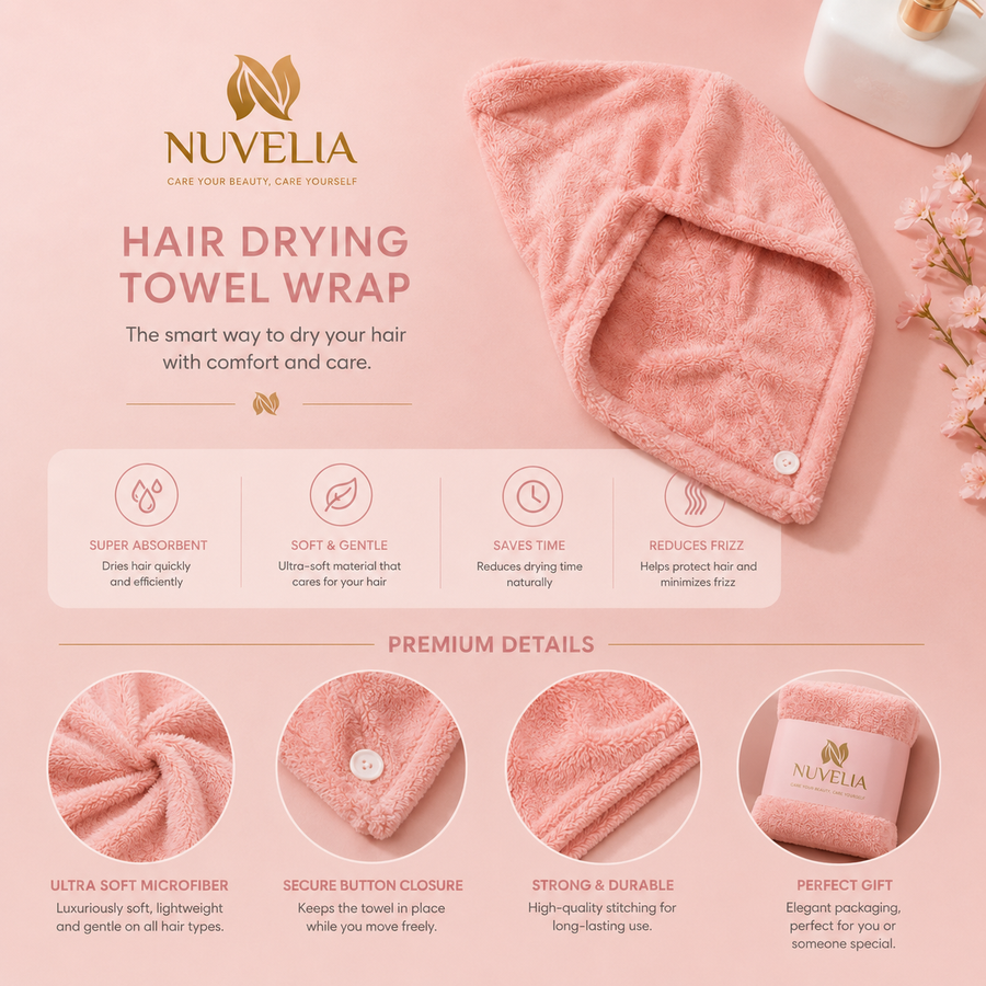 Nuvelia Quick-Dry Hair Wrap, Set of 3 – features