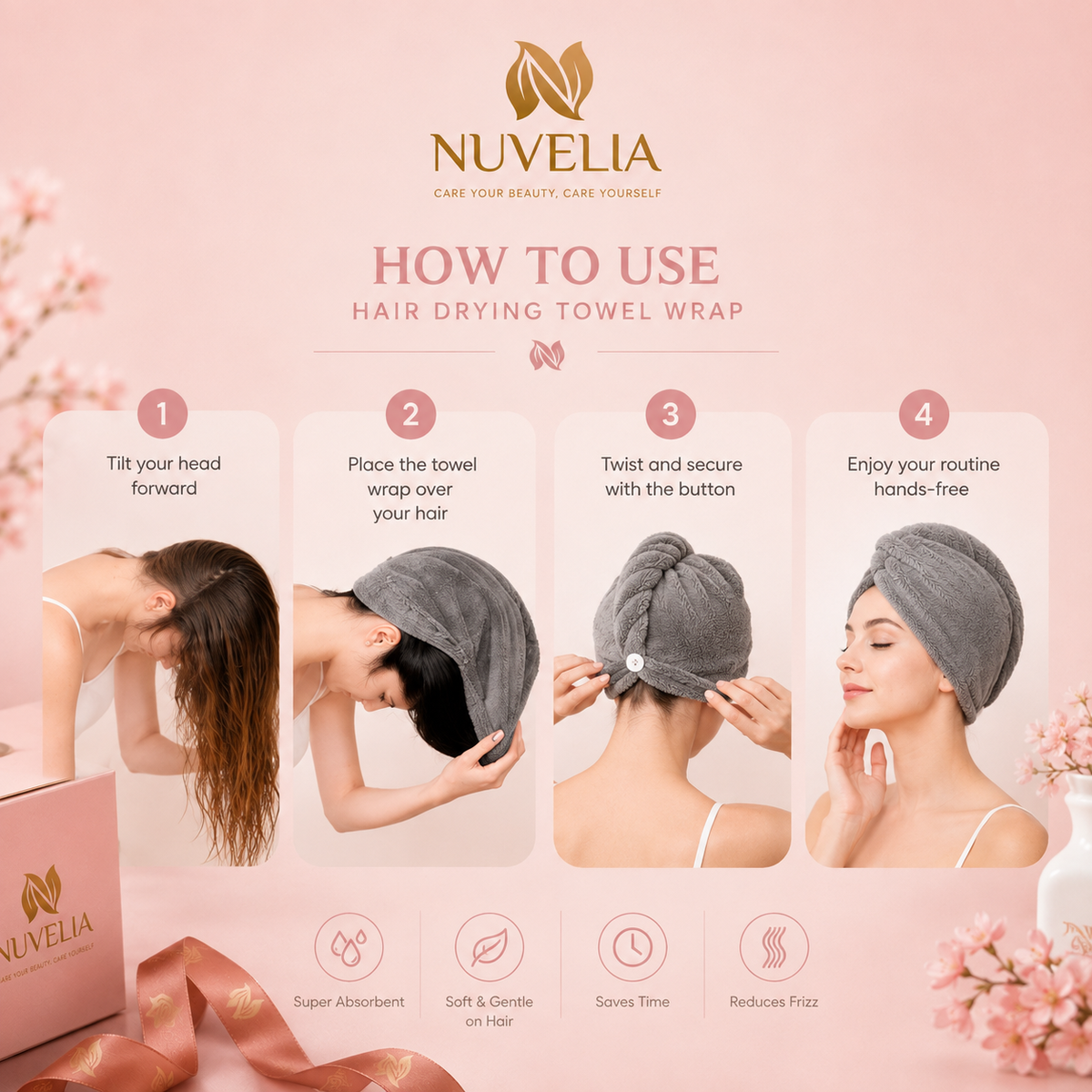 Nuvelia Quick-Dry Hair Wrap, Set of 3 – packaging