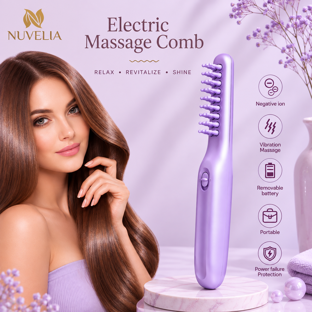 Nuvelia Electric Detangling Scalp Massage Brush — product detail view 3