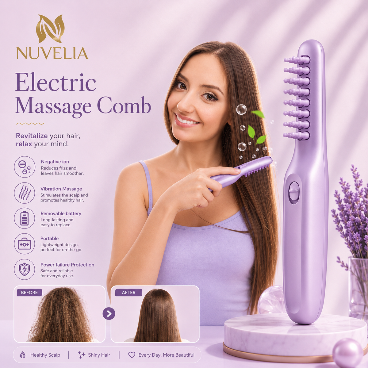 Nuvelia Electric Detangling Scalp Massage Brush — product detail view 4