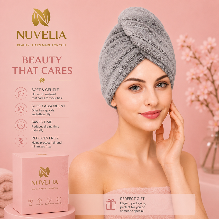 Nuvelia Quick-Dry Hair Wrap, Set of 3 – in use