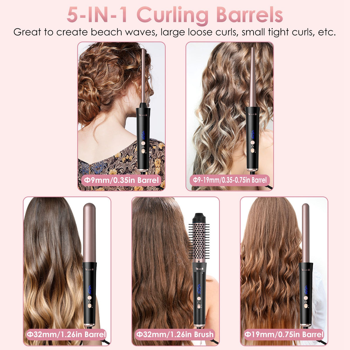 Nuvelia 5-in-1 Curling Wand Set – features